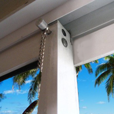 Pin and chain lock on sliding glass door
